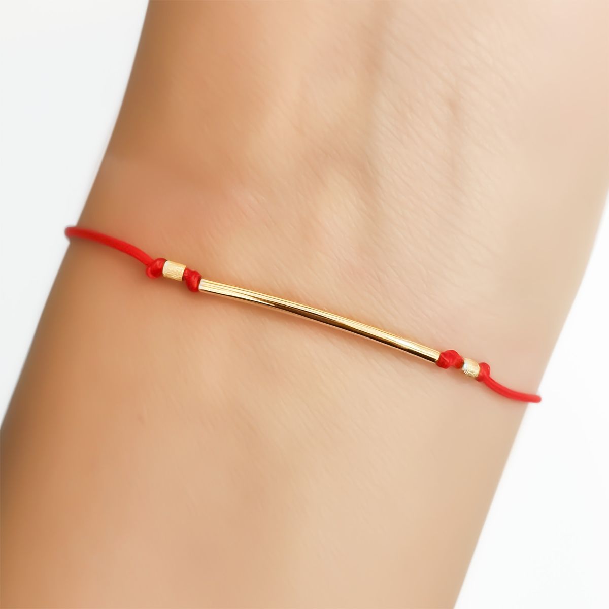 COGGIOLA - Pulsera Tubo Mostacilla Enchapado Oro 18K Cordón Rojo