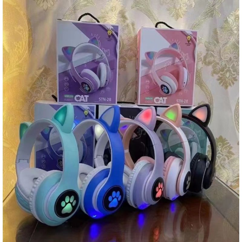 GENERICO - Audífonos Bluetooth Inalámbricos Con Orejas De Gato LED Rosado