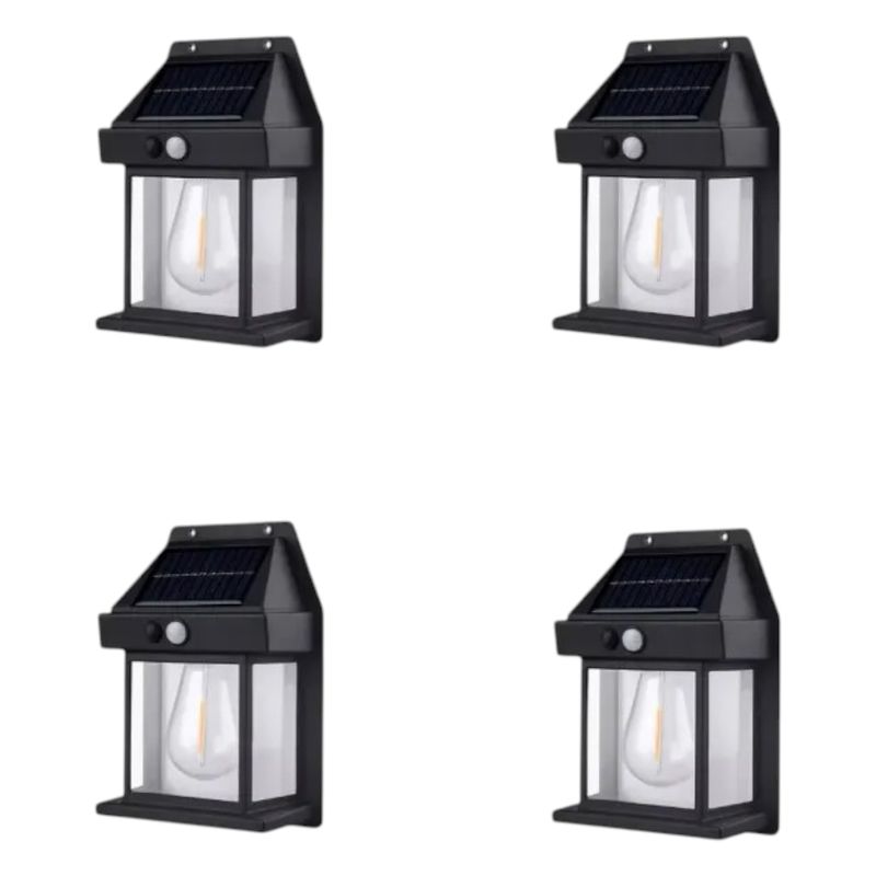 GENERICO - 4 Apliqué de Muro Solar Negro con Sensor 3000k Luz Cálida