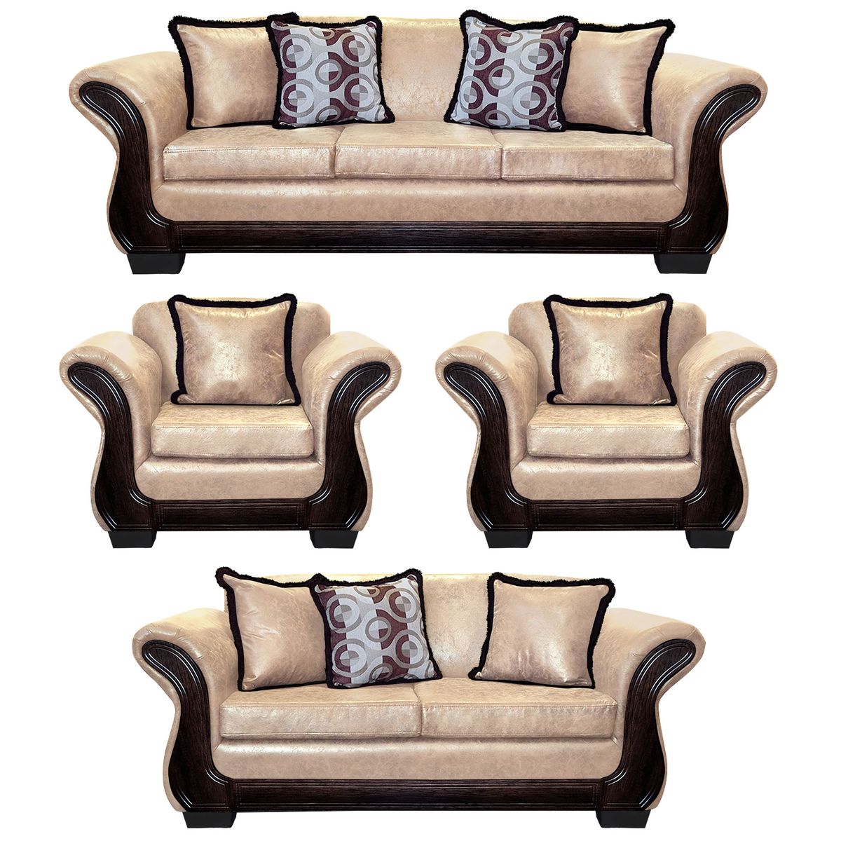 AMERICA DECORA - Living Con Resorte Estructural 9 Cuerpos 4+3+1+1 Finis Envejecido Beige