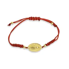 COGGIOLA - Pulsera Virgen De Los Rayos Ovalada Enchapada en Oro 18K Cordón Rojo