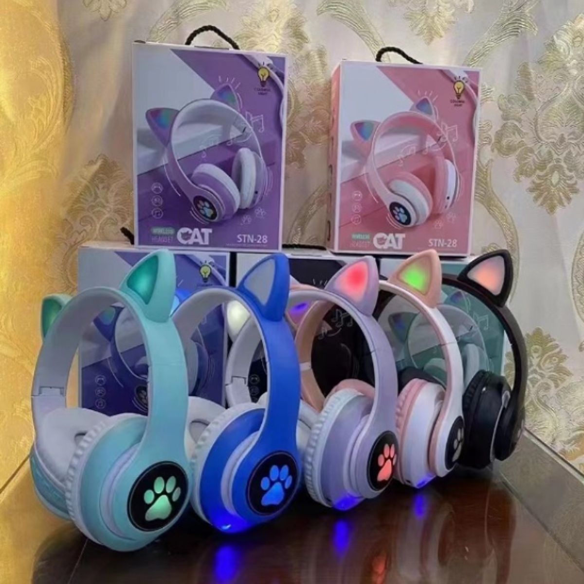 GENERICO - Audífonos Bluetooth Inalámbricos Con Orejas De Gato LED Azul