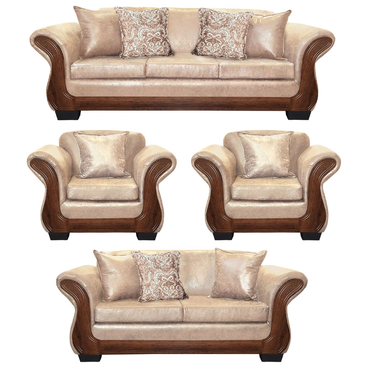 AMERICA DECORA - Living Con Resorte Estructural 9 Cuerpos 4+3+1+1 Finis Envejecido Beige X