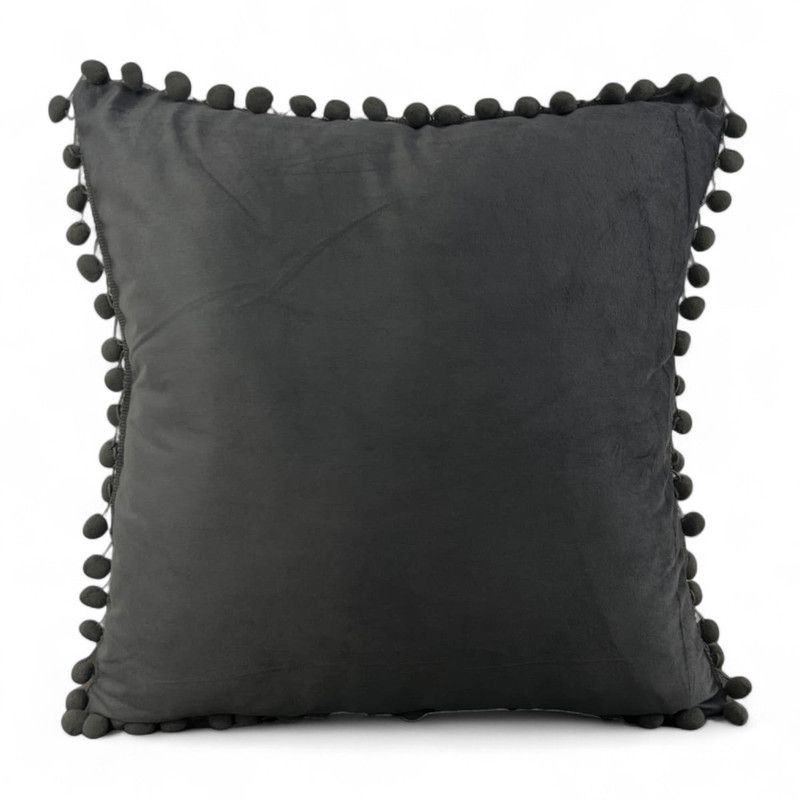 GENERICO - Cojin De Terciopelo Con Pompones Medida 45x45cm Gris Oscuro