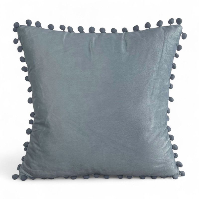 GENERICO - Cojin De Terciopelo Con Pompones Medida 45x45cm Gris Claro