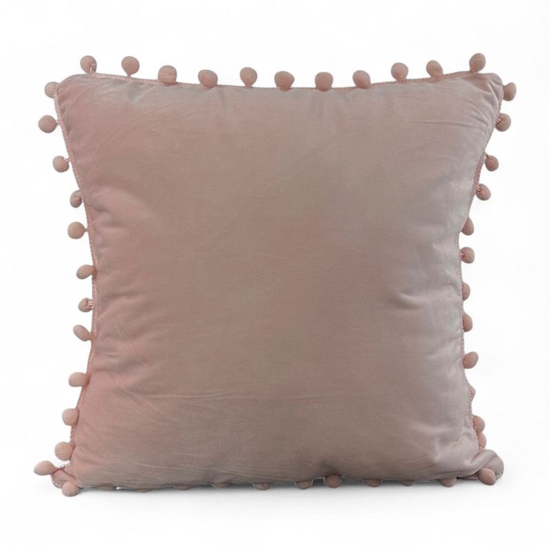 GENERICO - Cojin De Terciopelo Con Pompones Medida 45x45cm Rosado