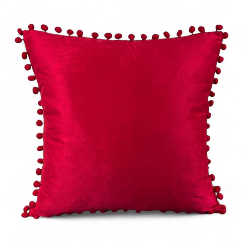 GENERICO - Set 2 Cojines De Terciopelo Con Pompones Medida 45x45cm Rojo