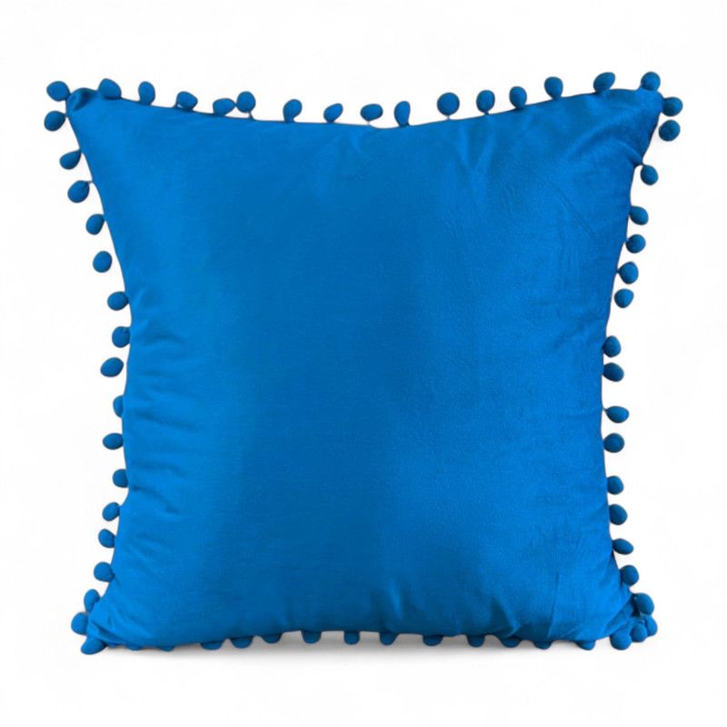 GENERICO - Set 2 Cojines De Terciopelo Con Pompones Medida 45x45cm Celeste