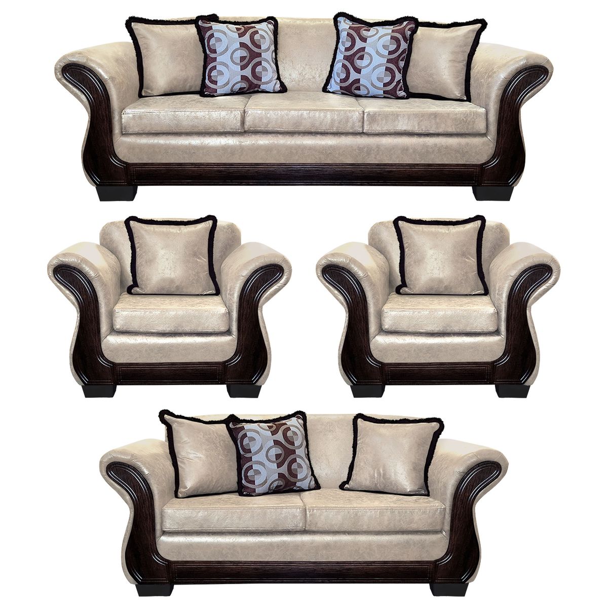 AMERICA DECORA - Living Con Resorte Estructural 9 Cuerpos 4+3+1+1 Finis Envejecido Blanco