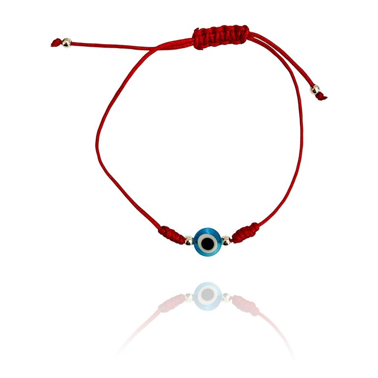 Pulsera Ojo Turco Cristal Celeste Bolas Plata Fina 925 Cordon Rojo Rojo TALLA UNICA