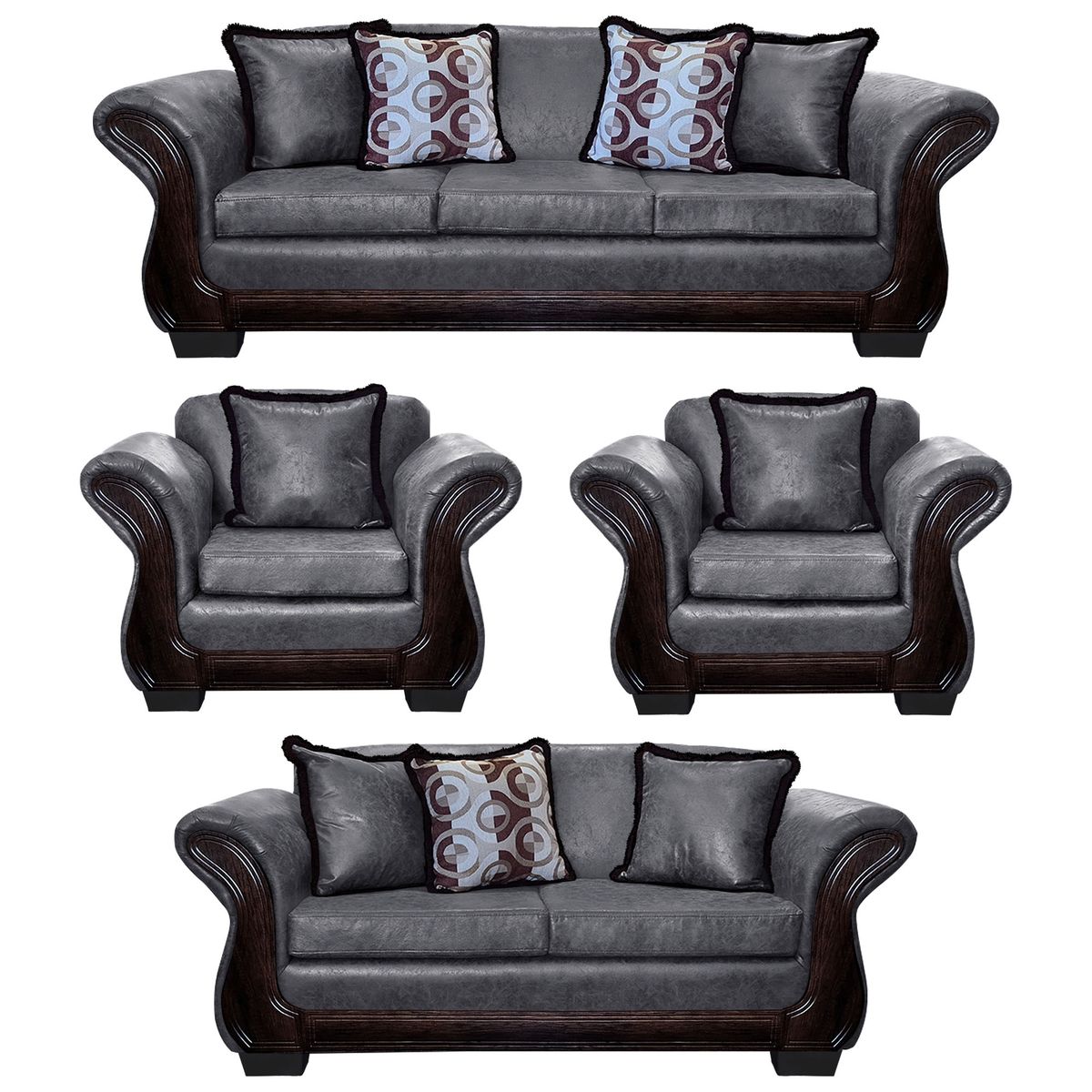 AMERICA DECORA - Living Con Resorte Estructural 9 Cuerpos 4+3+1+1 Finis Envejecido Gris