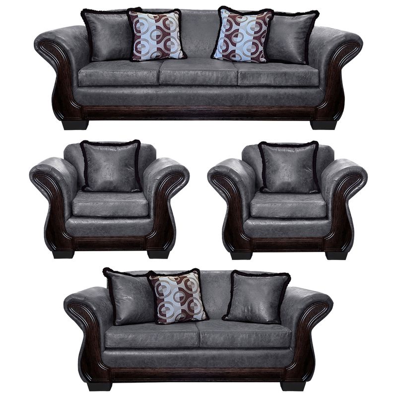 AMERICA DECORA - Living Con Resorte Estructural 9 Cuerpos 4+3+1+1 Finis Envejecido Gris