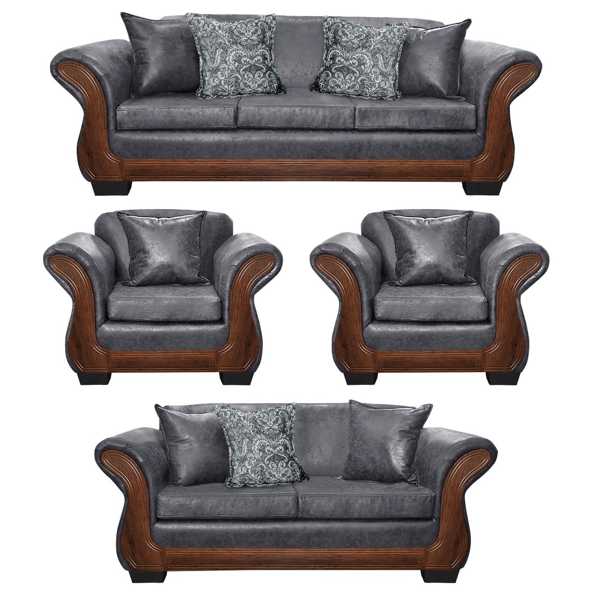 AMERICA DECORA - Living Con Resorte Estructural 9 Cuerpos 4+3+1+1 Finis Envejecido Gris X