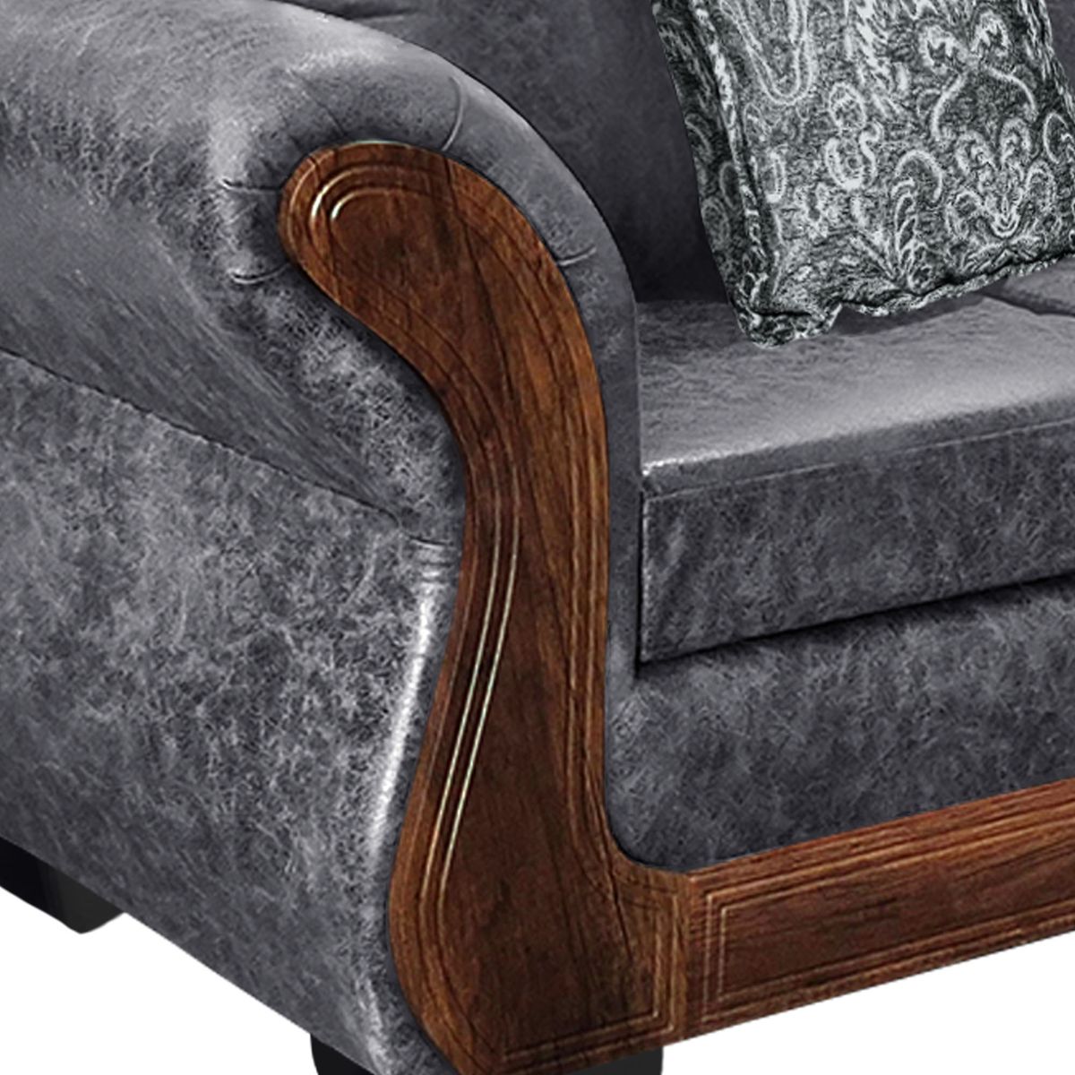 AMERICA DECORA - Living Con Resorte Estructural 9 Cuerpos 4+3+1+1 Finis Envejecido Gris X