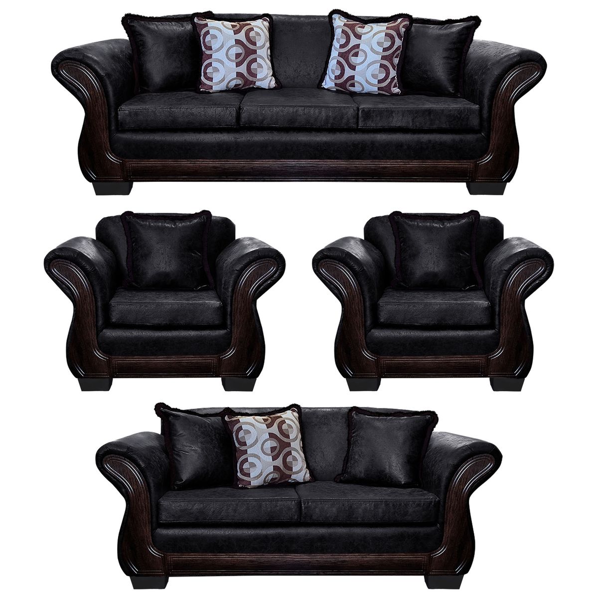 AMERICA DECORA - Living Con Resorte Estructural 9 Cuerpos 4+3+1+1 Finis Envejecido Negro