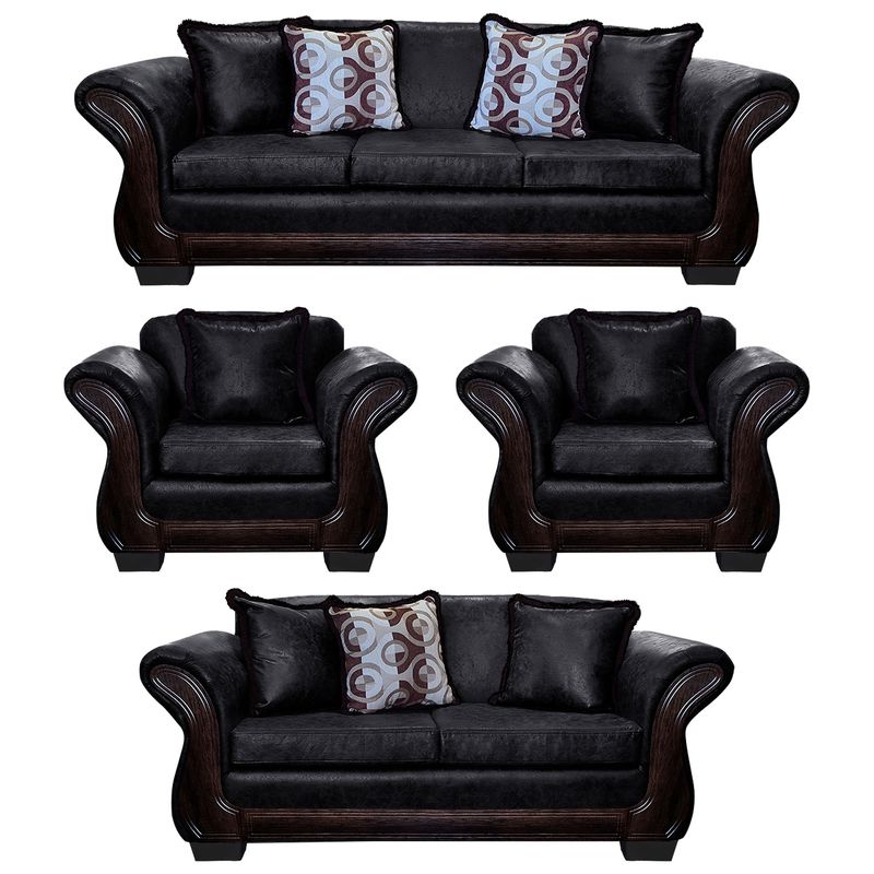AMERICA DECORA - Living Con Resorte Estructural 9 Cuerpos 4+3+1+1 Finis Envejecido Negro