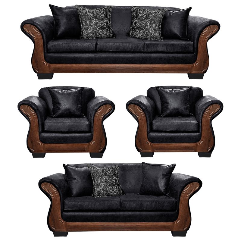 AMERICA DECORA - Living Con Resorte Estructural 9 Cuerpos 4+3+1+1 Finis Envejecido Negro X