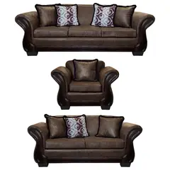 AMERICA DECORA - Living Con Resorte Estructural 8 Cuerpos 4+3+1 Finis Envejecido Café Oscuro