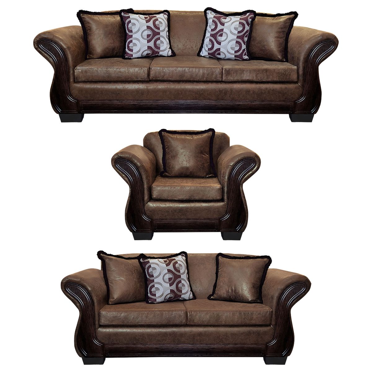 AMERICA DECORA - Living Con Resorte Estructural 8 Cuerpos 4+3+1 Finis Envejecido Café Claro