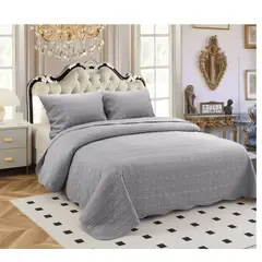 CARIBEE - Cubrecama Quilt Cobertor De Verano 1.5 plaza + Funda Gris