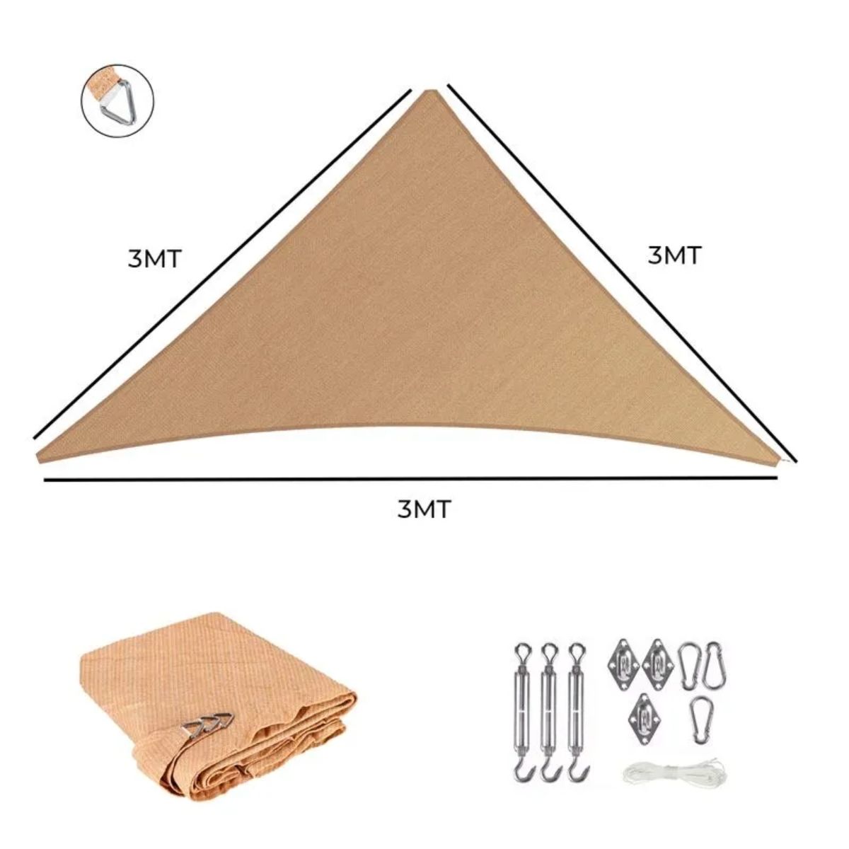 GENERICO - Vela triangular 3x3x3 beige 180grs kit anclaje
