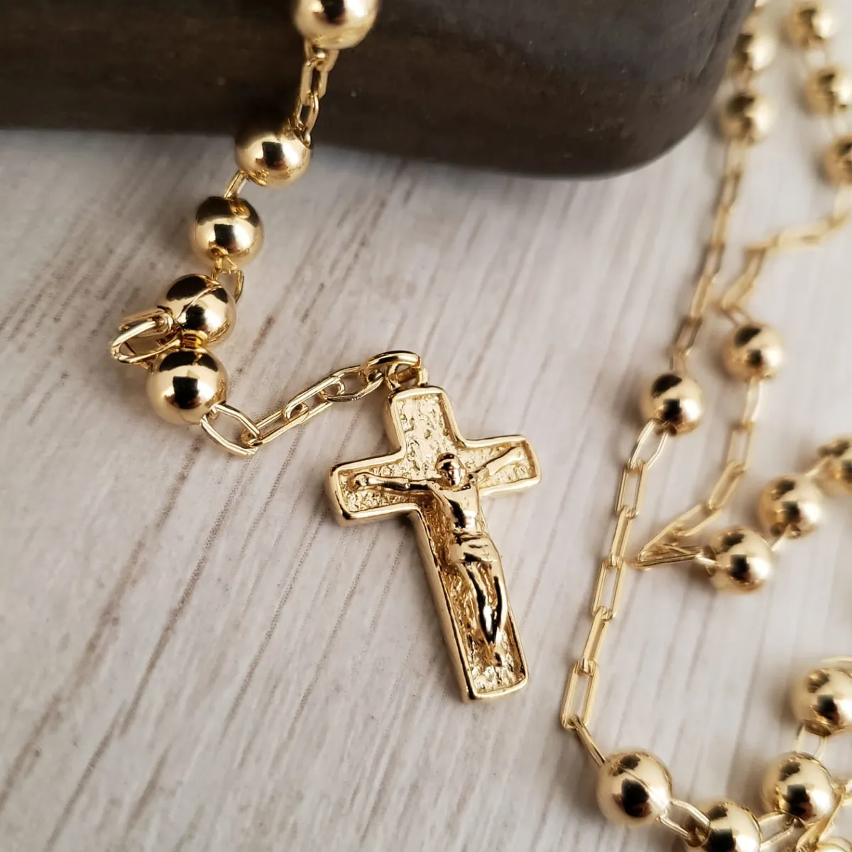 GENERICO - Rosario balín semi grueso oro laminado 18k