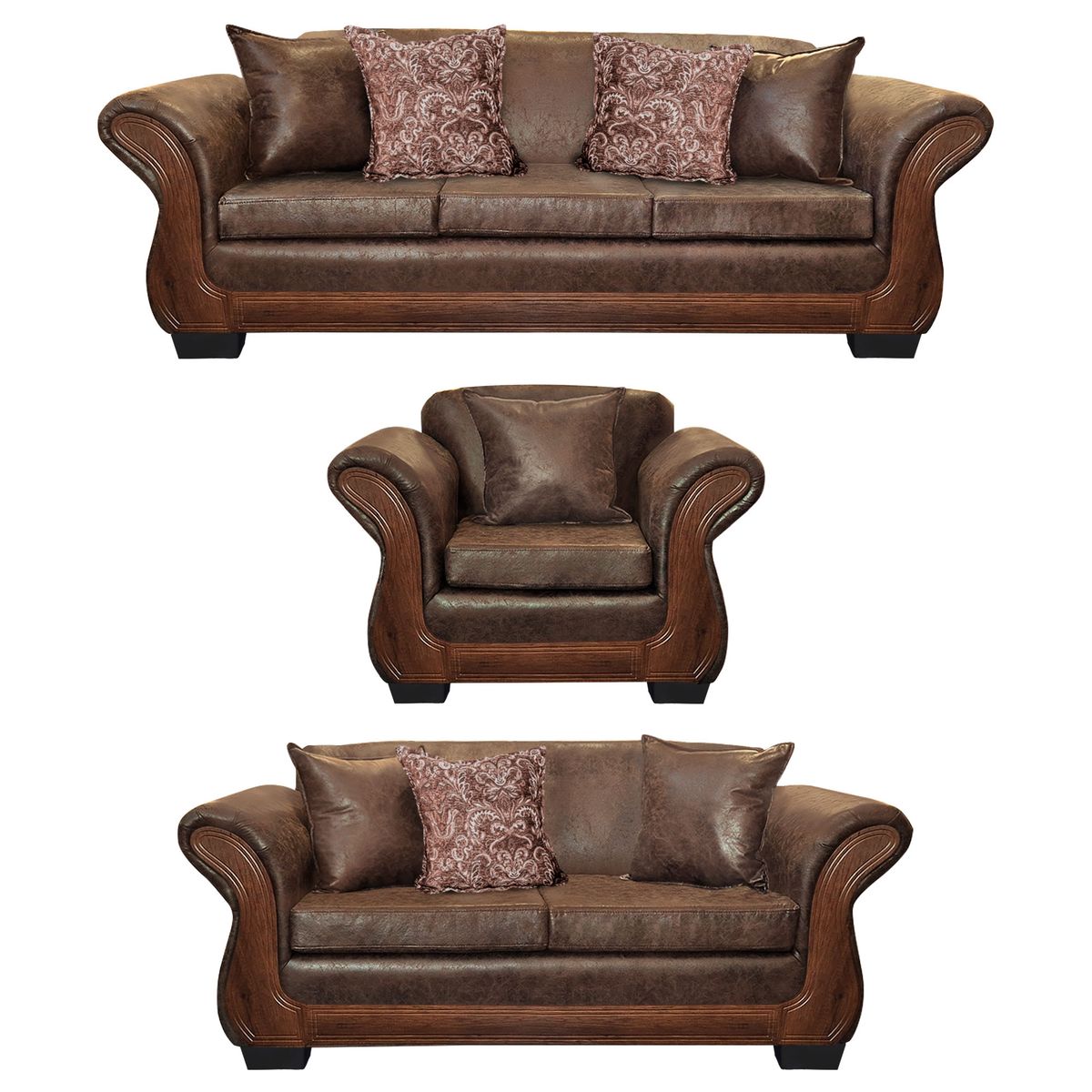 AMERICA DECORA - Living Con Resorte Estructural 8 Cuerpos 4+3+1 Finis Envejecido Café Claro X