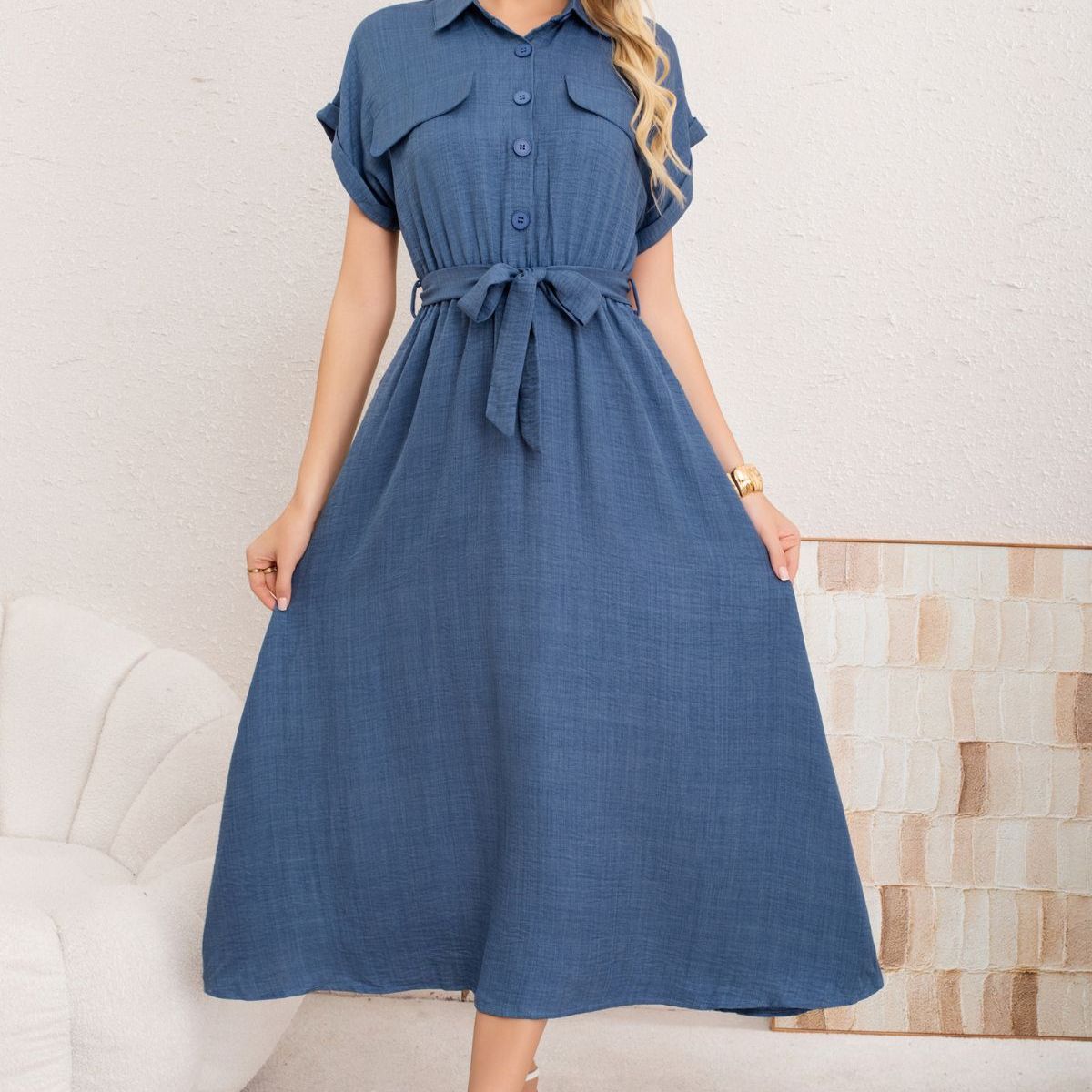 LOOK SHOP - Vestido Verano Largo Mujer. Tela Tipo Jeans Maxi Vestido 3373