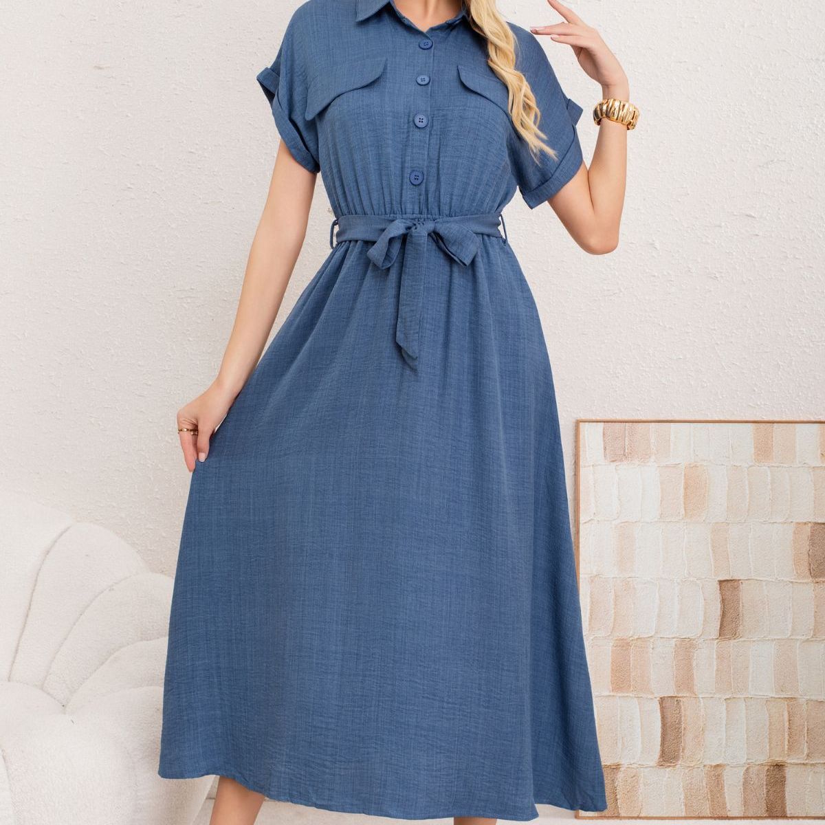 LOOK SHOP - Vestido Verano Largo Mujer. Tela Tipo Jeans Maxi Vestido 3373