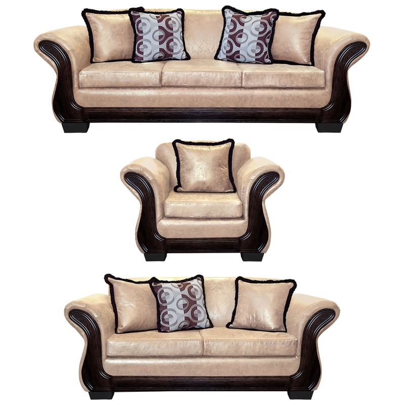 AMERICA DECORA - Living Con Resorte Estructural 8 Cuerpos 4+3+1 Finis Envejecido Beige