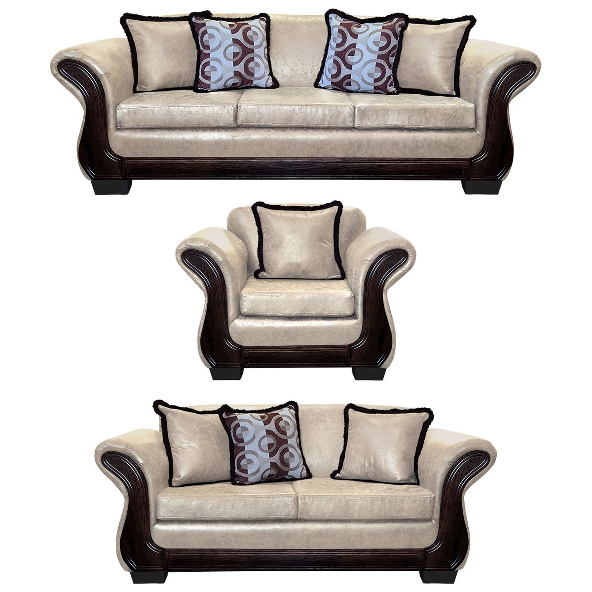 AMERICA DECORA - Living Con Resorte Estructural 8 Cuerpos 4+3+1 Finis Envejecido Blanco.