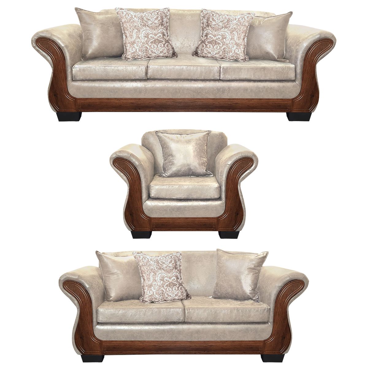 AMERICA DECORA - Living Con Resorte Estructural 8 Cuerpos 4+3+1 Finis Envejecido Blanco X