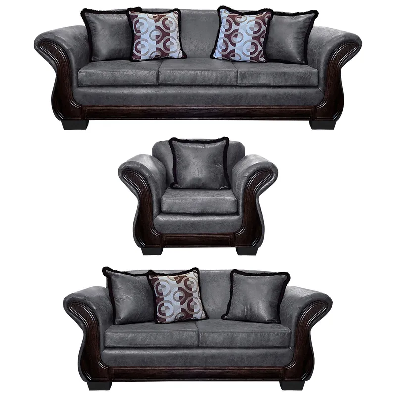 AMERICA DECORA - Living Con Resorte Estructural 8 Cuerpos 4+3+1 Finis Envejecido Gris