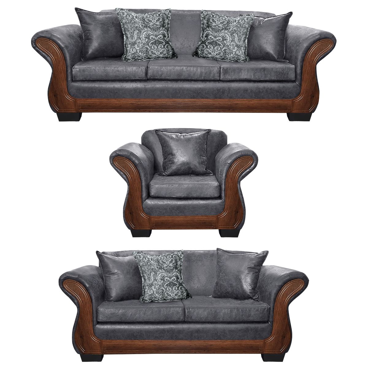 AMERICA DECORA - Living Con Resorte Estructural 8 Cuerpos 4+3+1 Finis Envejecido Gris X