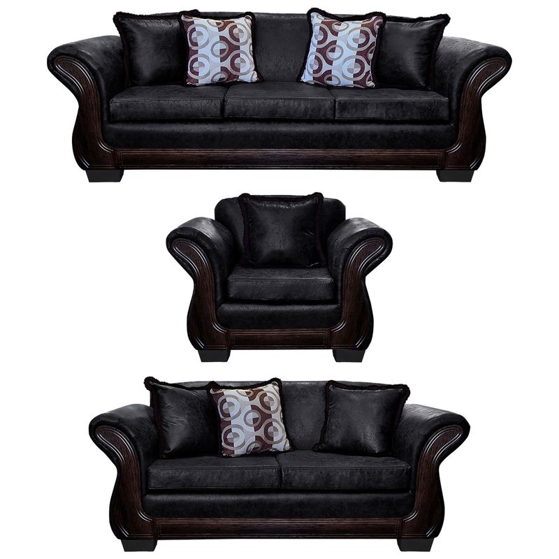 AMERICA DECORA - Living Con Resorte Estructural 8 Cuerpos 4+3+1 Finis Envejecido Negro