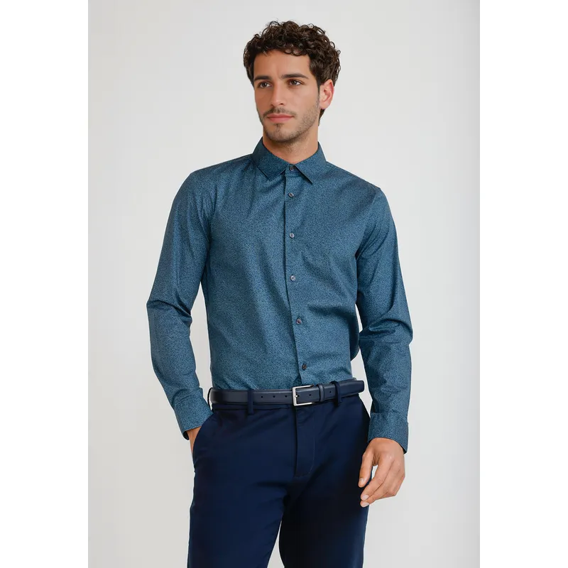 PERRY ELLIS - Camisa Hombre Stretch Estampada Verde