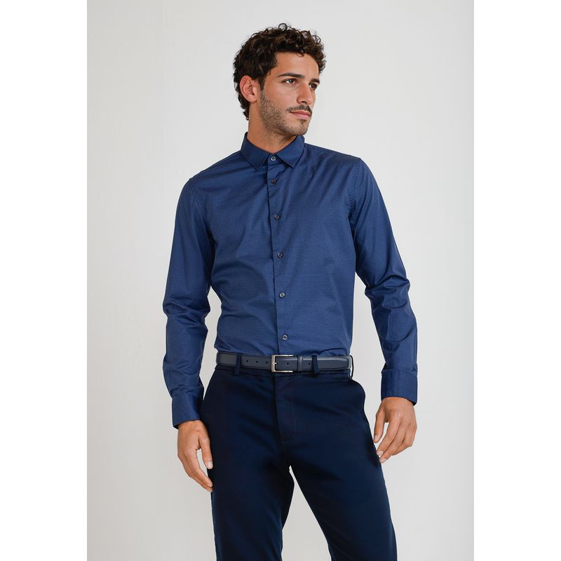 PERRY ELLIS - Camisa Hombre Stretch Estampada Azul