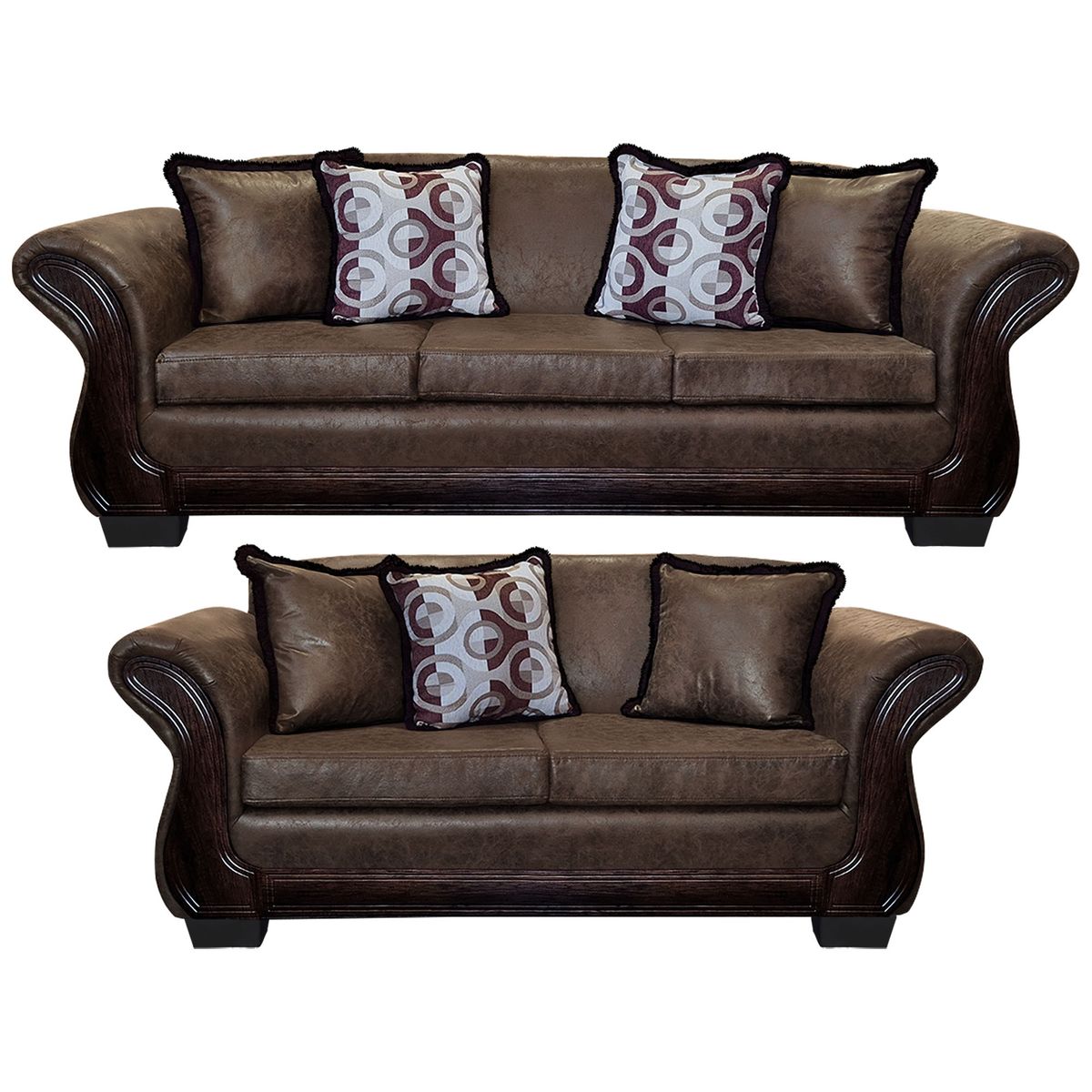 AMERICA DECORA - Living Con Resorte Estructural 7 Cuerpos 4+3 Finis Envejecido Café Oscuro.