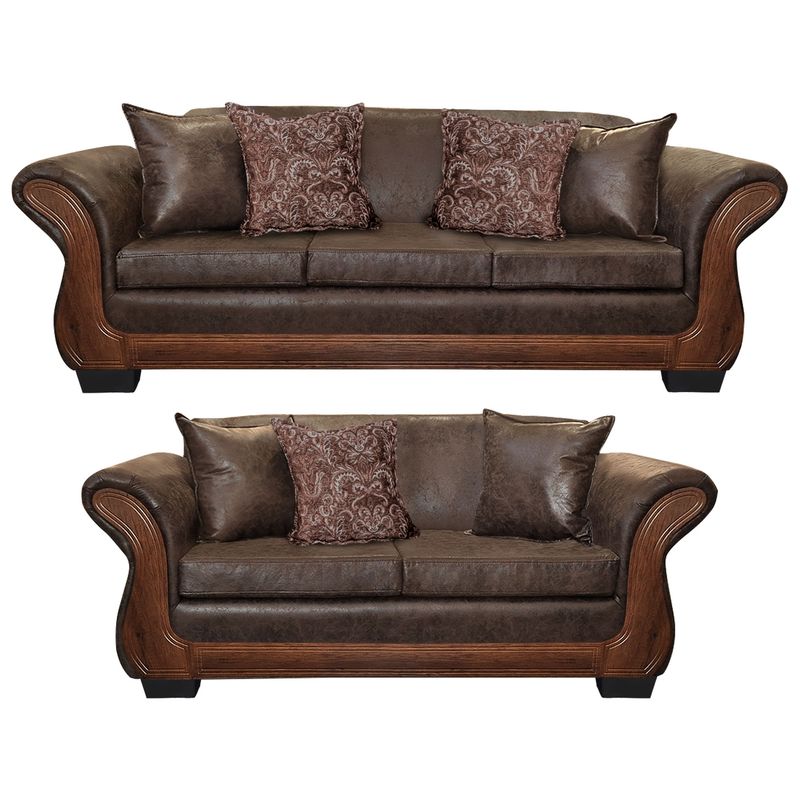 AMERICA DECORA - Living Con Resorte Estructural 7 Cuerpos 4+3 Finis Envejecido Café Oscuro X