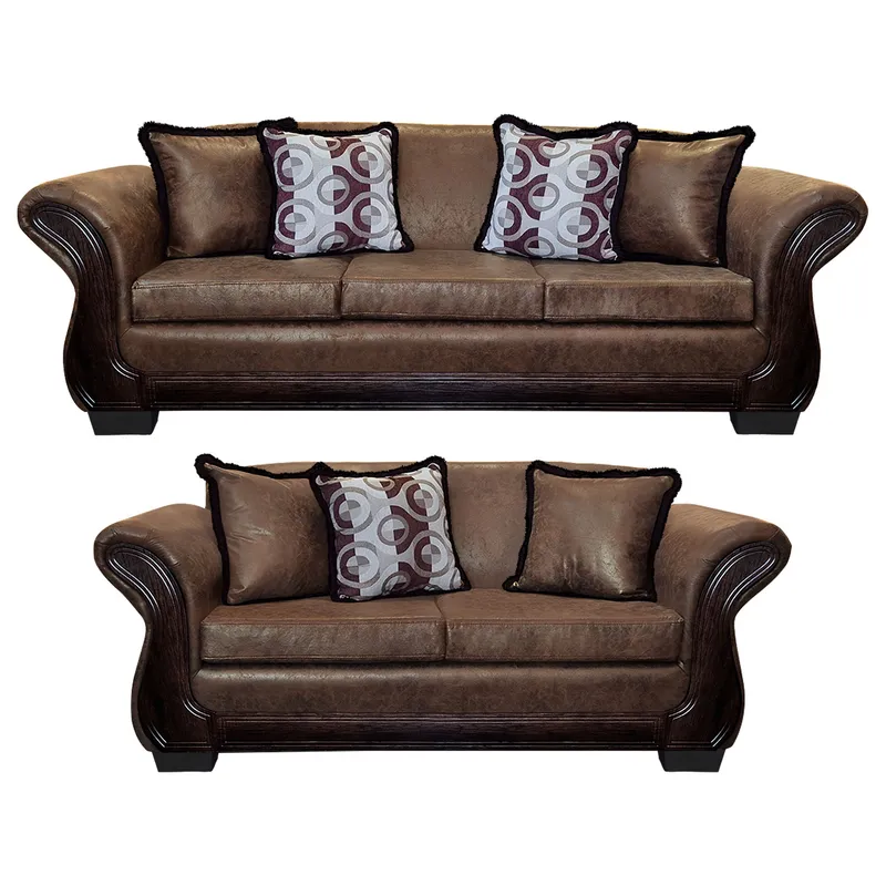 AMERICA DECORA - Living Con Resorte Estructural 7 Cuerpos 4+3 Finis Envejecido Café Claro