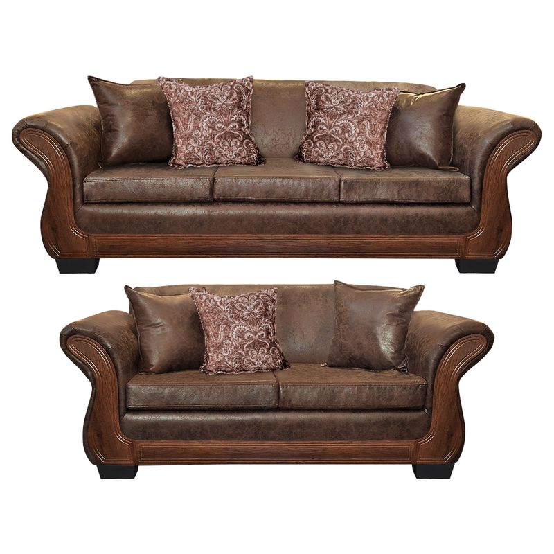 AMERICA DECORA - Living Con Resorte Estructural 7 Personas 4+3 Finis Envejecido Café Claro X