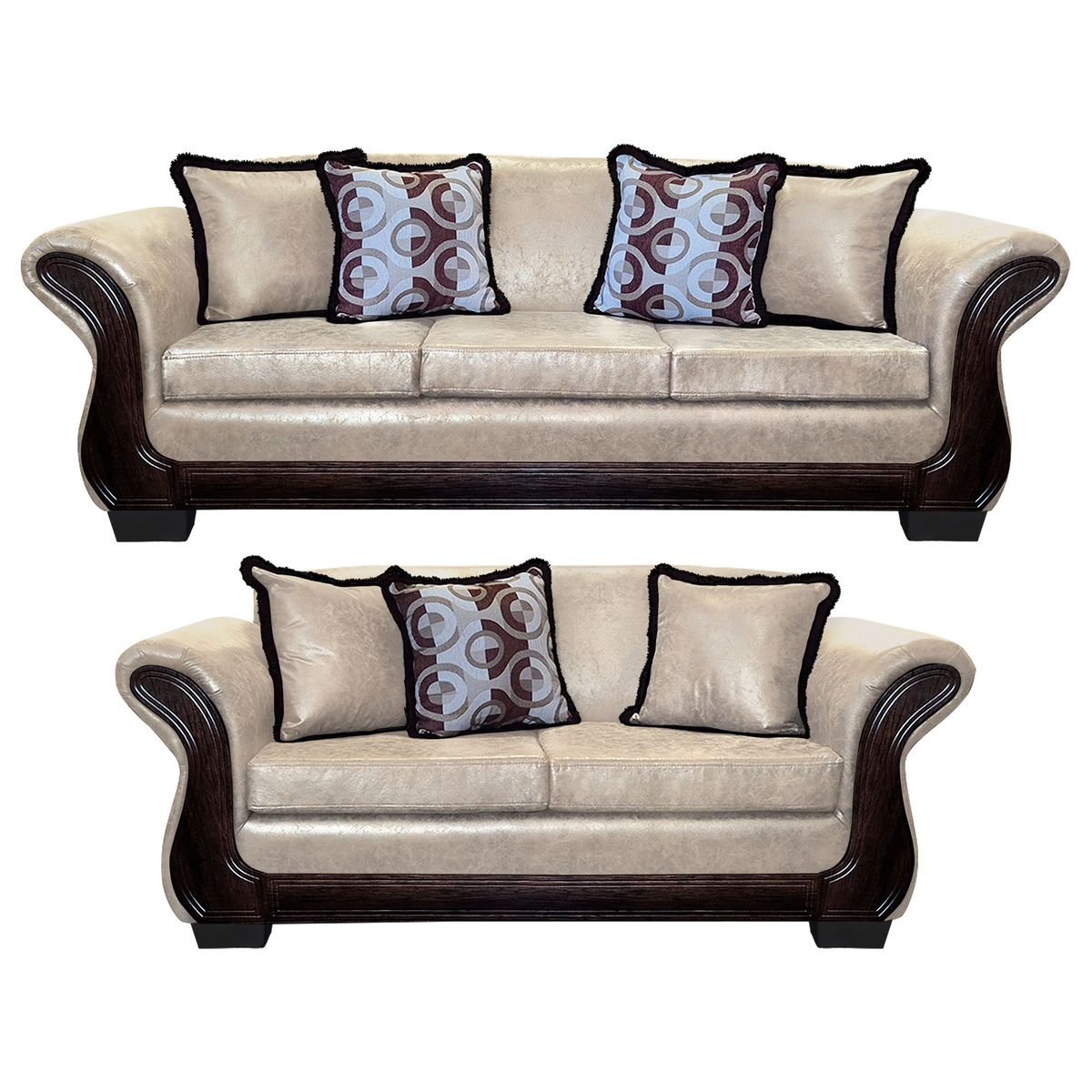 AMERICA DECORA - Living Con Resorte Estructural 7 Personas 4+3 Finis Envejecido Blanco