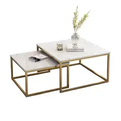 GENERICO - MESA DE CENTRO 2 PIEZAS MDF CUADRADA BLANCO DISEÑO MARMOL