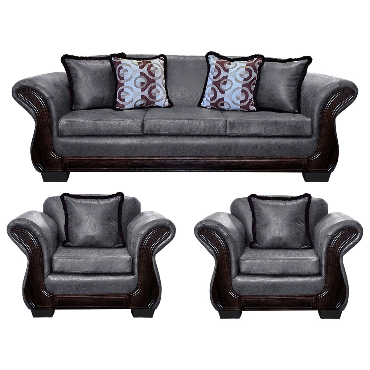 AMERICA DECORA - Living Con Resorte Estructural 7 Personas 4+3 Finis Envejecido Gris