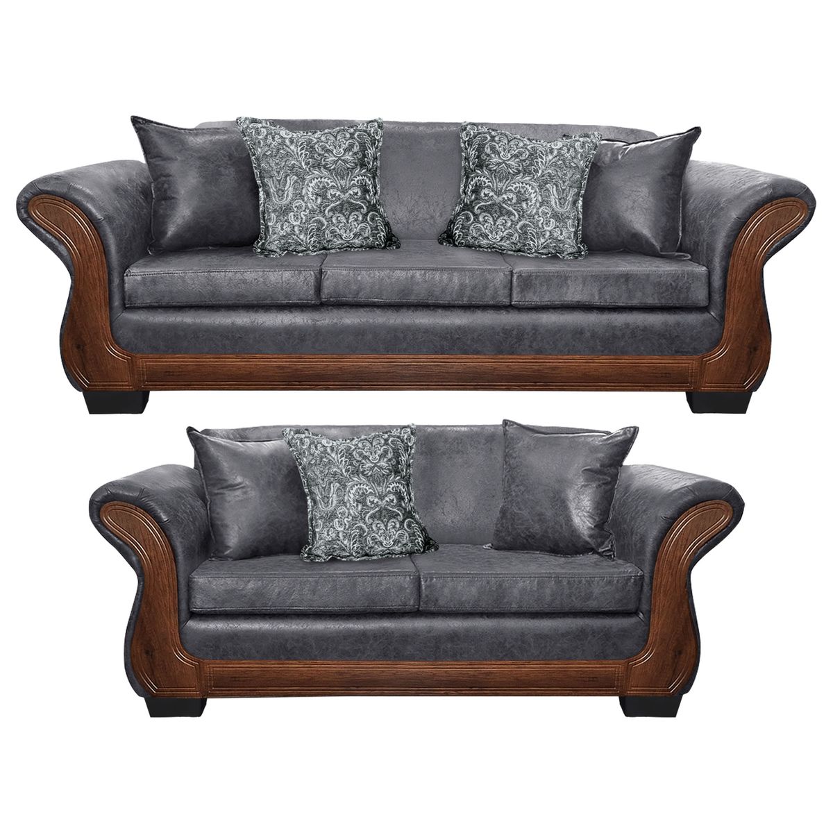 AMERICA DECORA - Living Con Resorte Estructural 7 Personas 4+3 Finis Envejecido Gris X