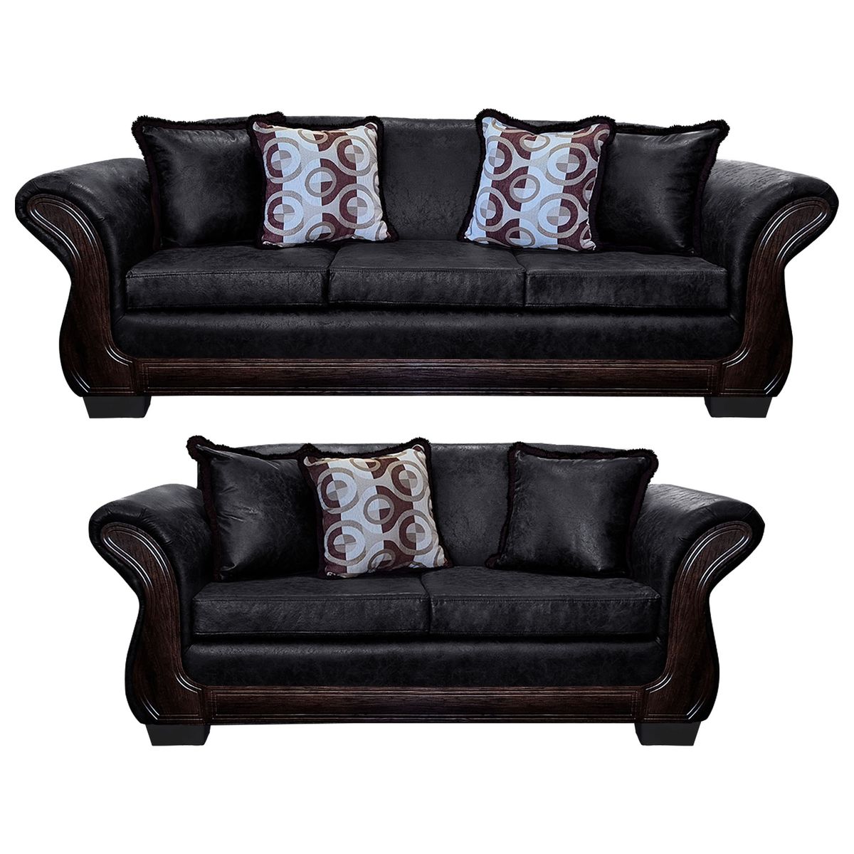 AMERICA DECORA - Living Con Resorte Estructural 7 Personas 4+3 Finis Envejecido Negro