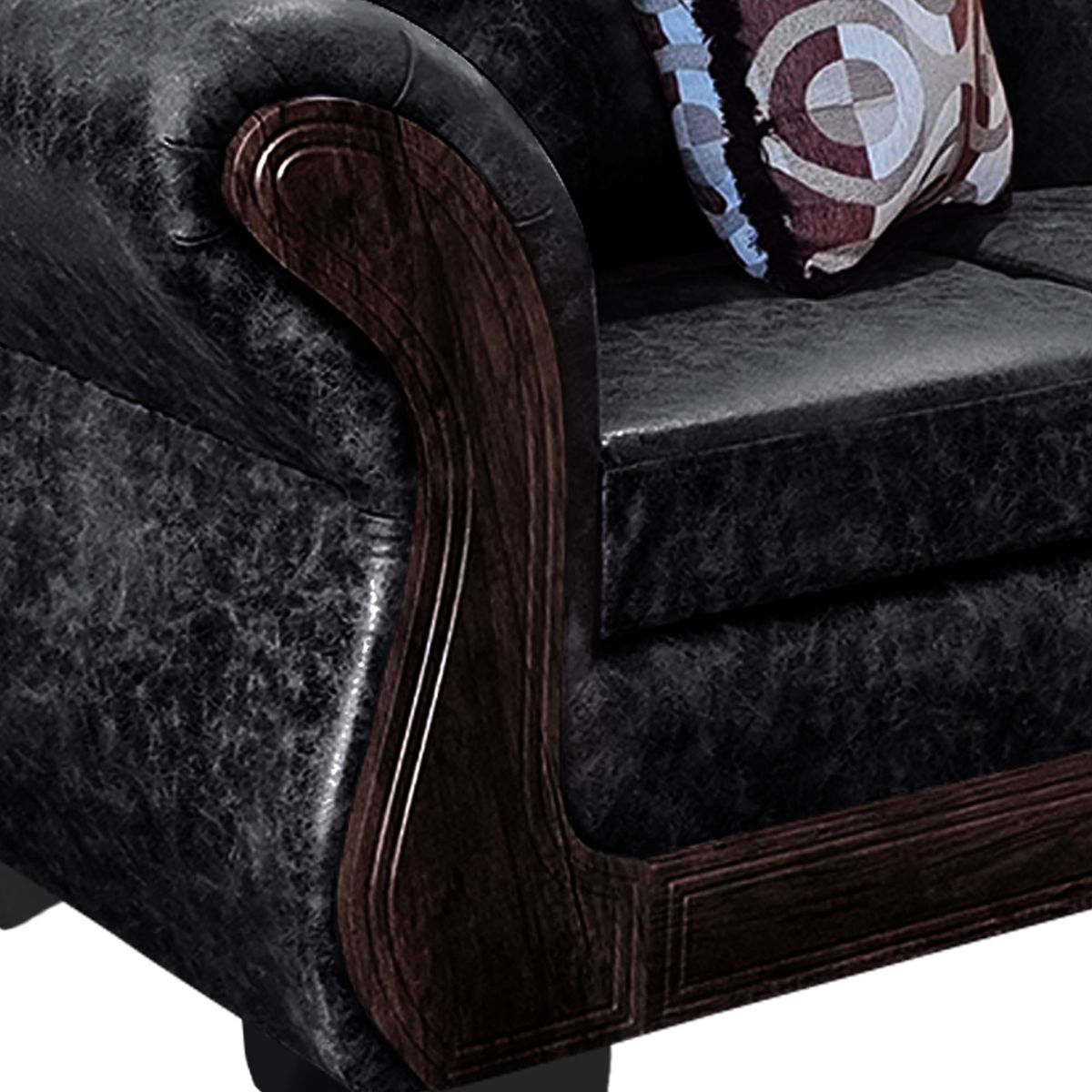 AMERICA DECORA - Living Con Resorte Estructural 7 Personas 4+3 Finis Envejecido Negro