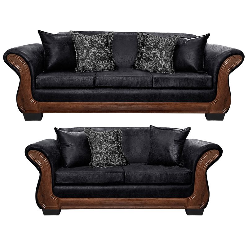 AMERICA DECORA - Living Con Resorte Estructural 7 Personas 4+3 Finis Envejecido Negro X