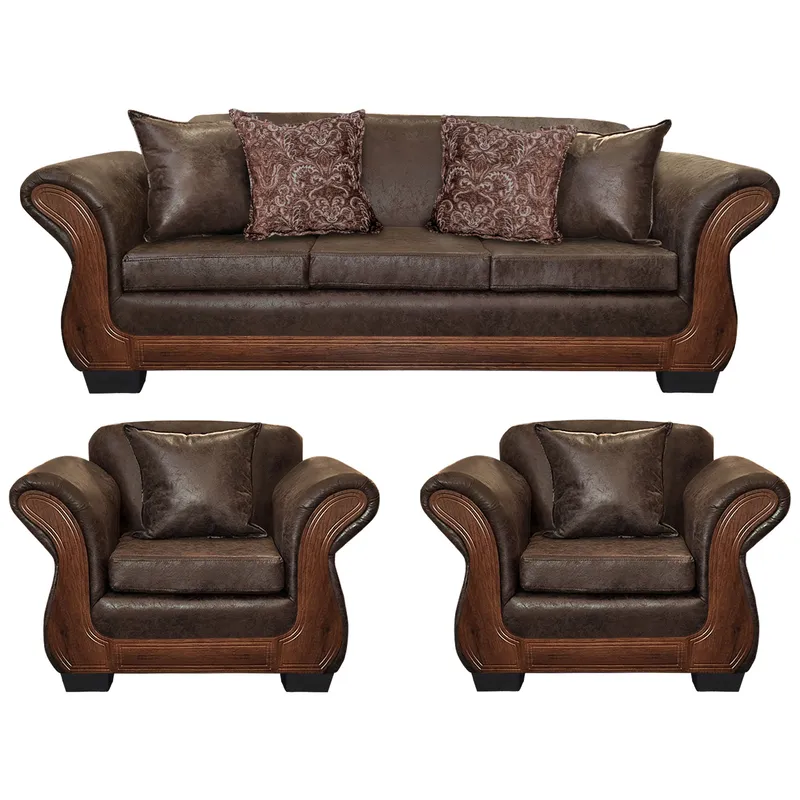 AMERICA DECORA - Living Con Resorte Estructural 6 Cuerpos 4+1+1 Finis Envejecido Café Oscuro X