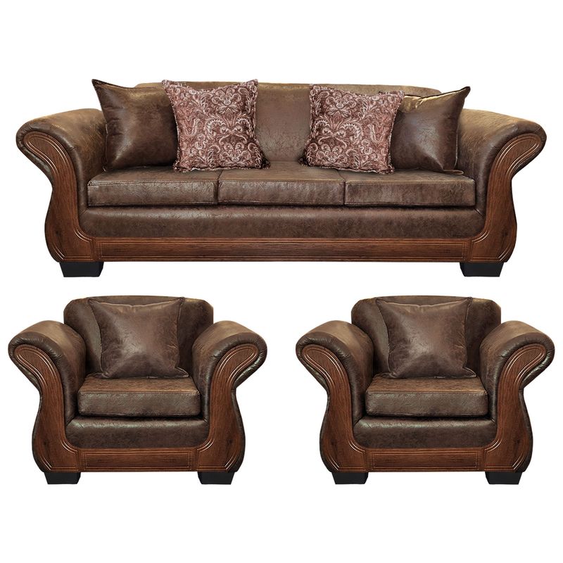 AMERICA DECORA - Living Con Resorte Estructural 6 Cuerpos 4+1+1 Finis Envejecido Café Claro X